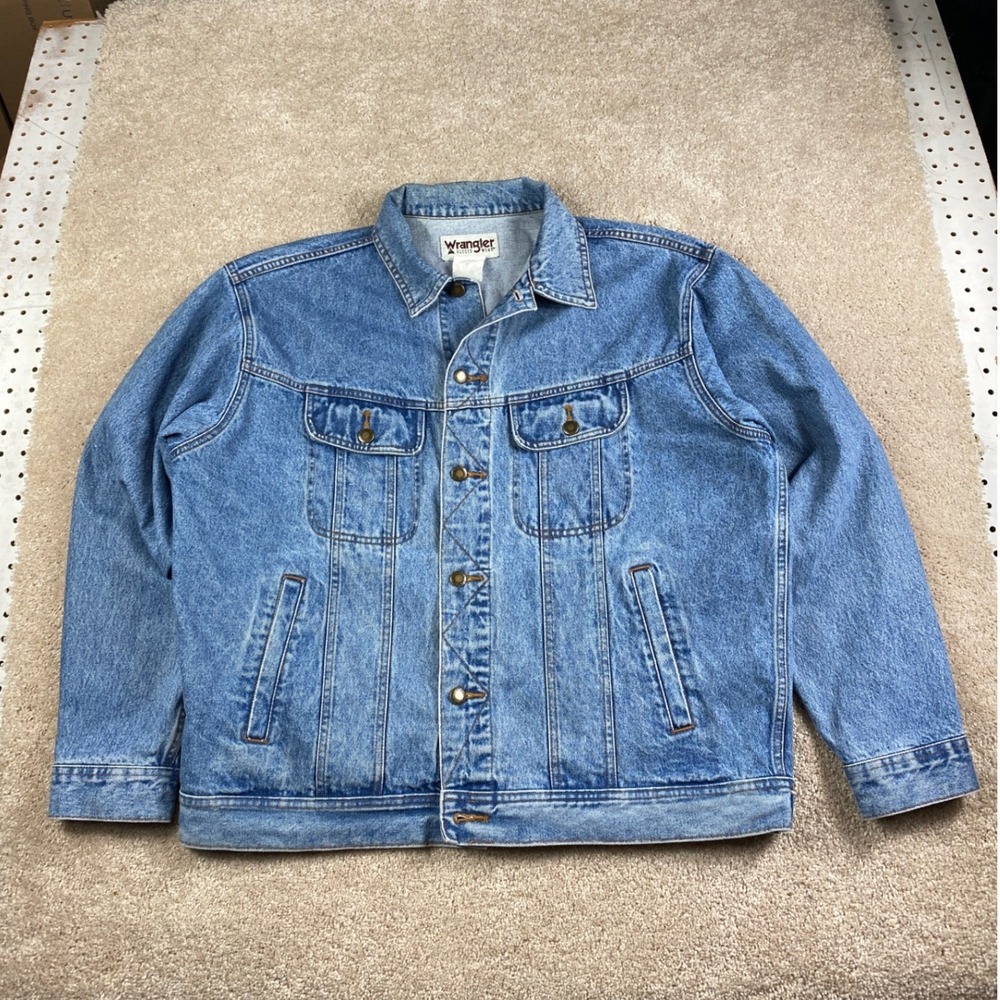 Wrangler Rugged Wear Mens Blue Denim Trucker Jacket Medium Wash WGGH31373 XL